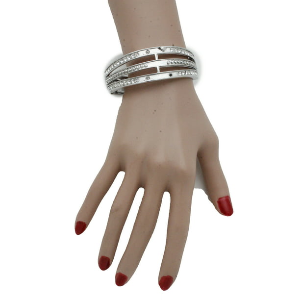 Silver Plated Layered Classic Star Bangle Womens Charm Bracelet Gifts Jewellery